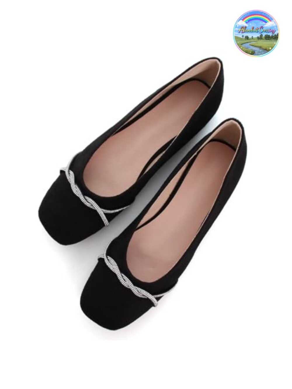 WENJIAZHIZHI Square Toe Suede Flats Slip-On Rhinestone Women's Shoes